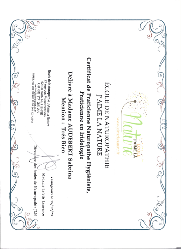 photo diplome Sabrina Audebert - SabriNaturo