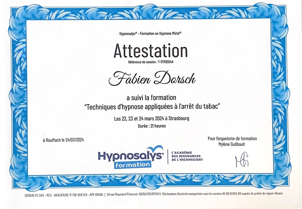 photo diplome Fabien Addictions