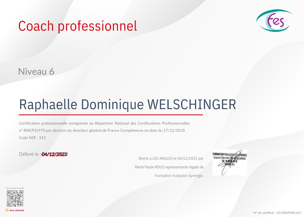 photo diplome ECO COACHING 