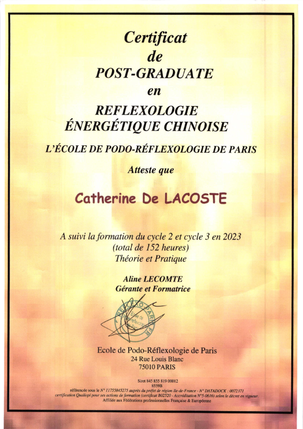 photo diplome Catherine De Lacoste