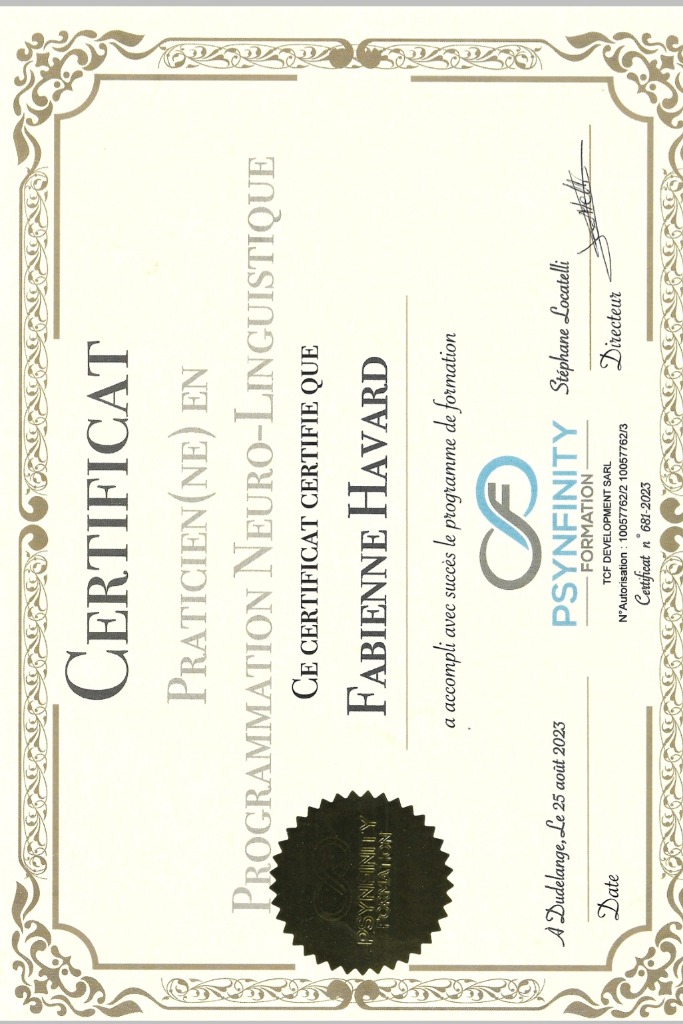 photo diplome Fabienne HAVARD (Lys et vos émotions)