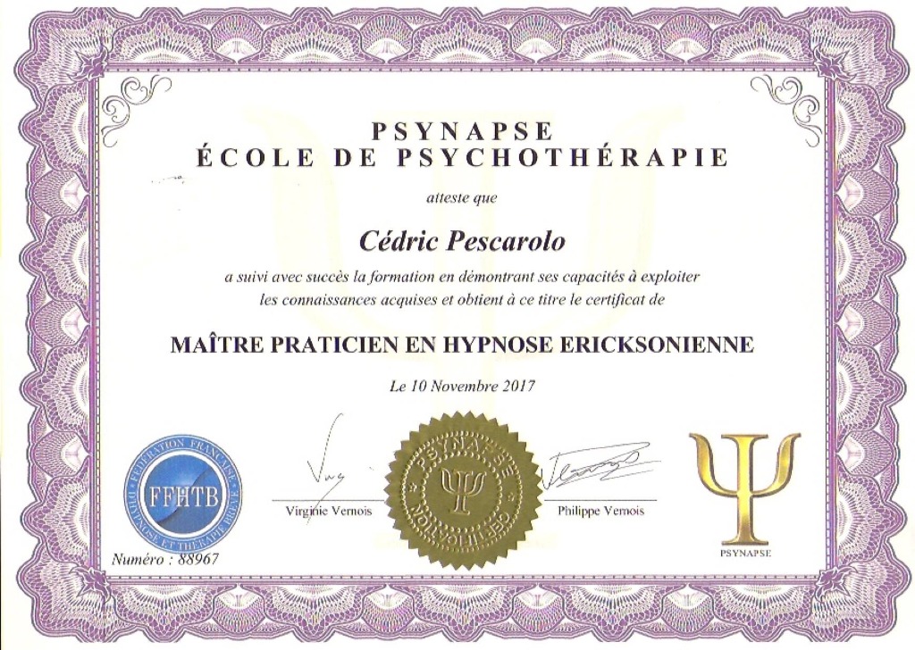 photo diplome Cédric Pescarolo