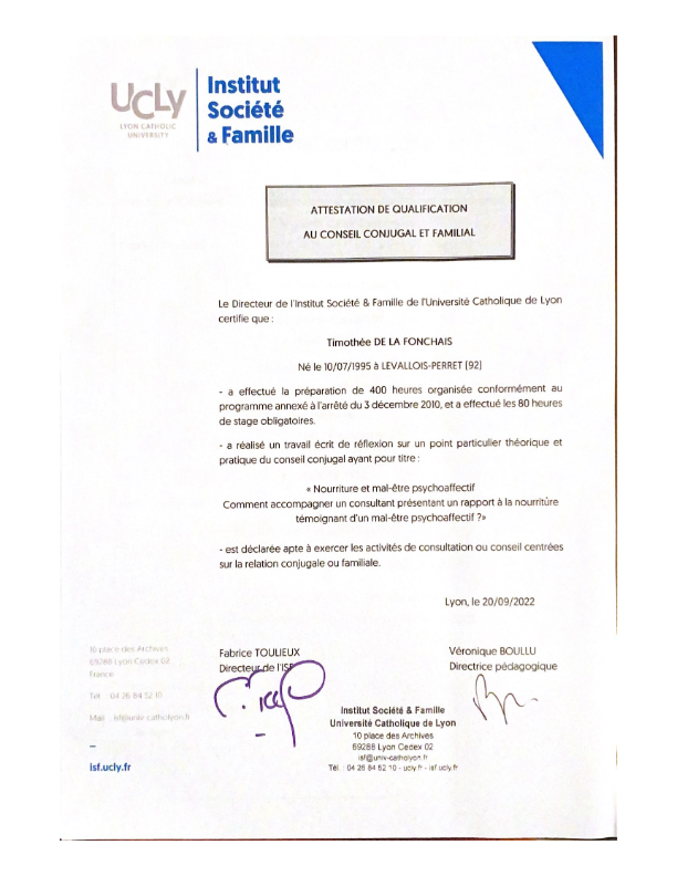 photo diplome Timothée de La Fonchais 