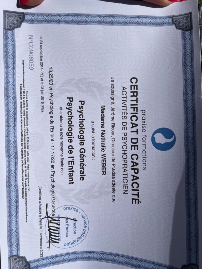 photo diplome Bulle de Bien-être 