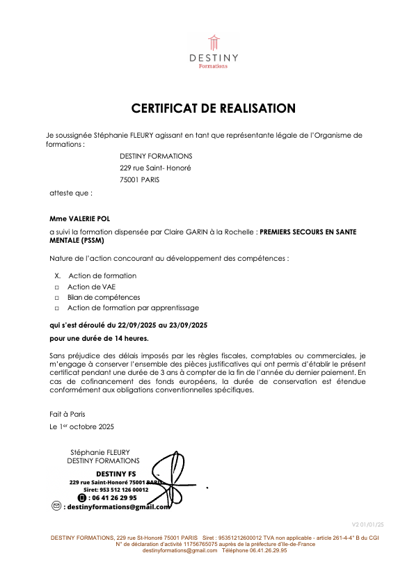 photo diplome Emosofia - Valérie POL