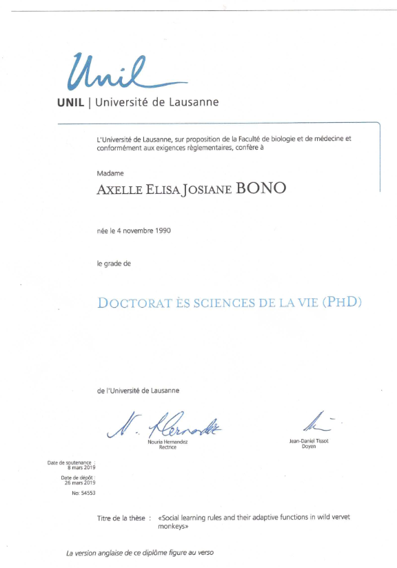 photo diplome Axelle BONO