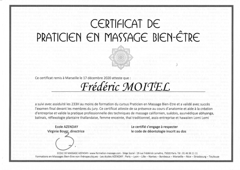 photo diplome Provence Massages