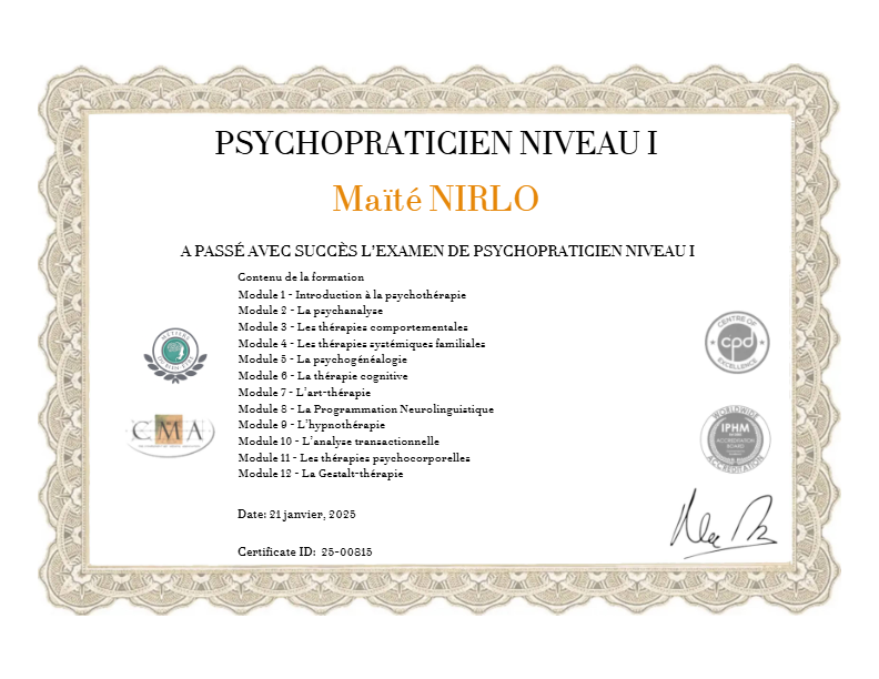 photo diplome CAESP Luminescence Psycho’lib