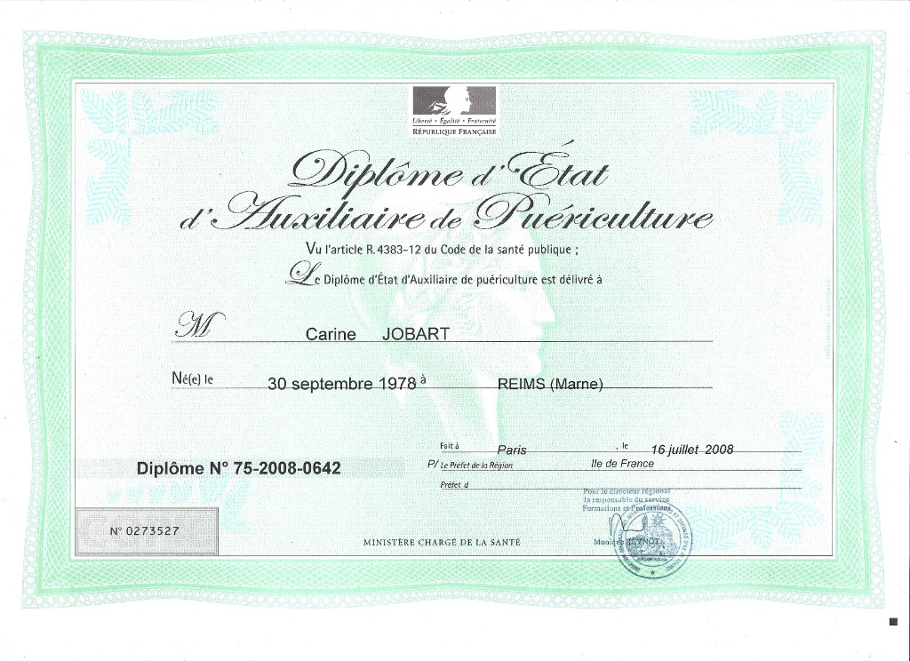 photo diplome Carine Moreau - Douceur et Emotions