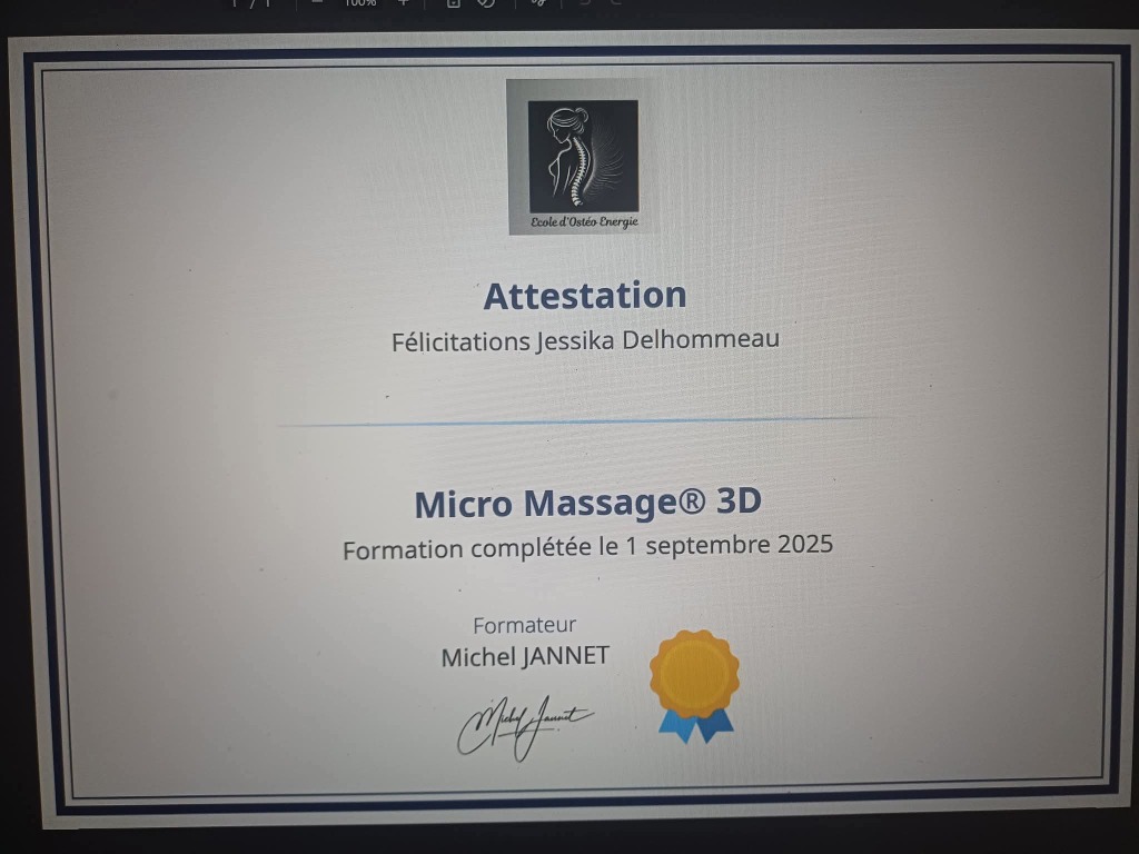 photo diplome Massothérapeute énergétique YESSIMASS