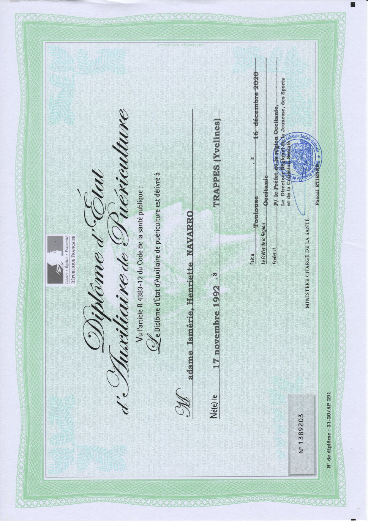 photo diplome Delbecq Ismérie