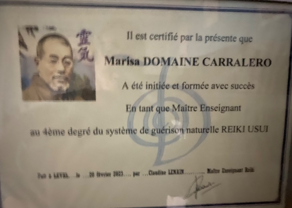 photo diplome Marisa DOMAINE CARRALERO - REIKIDIVIN