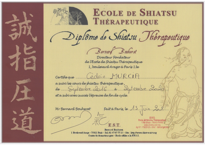 photo diplome Shiatsu Murcia