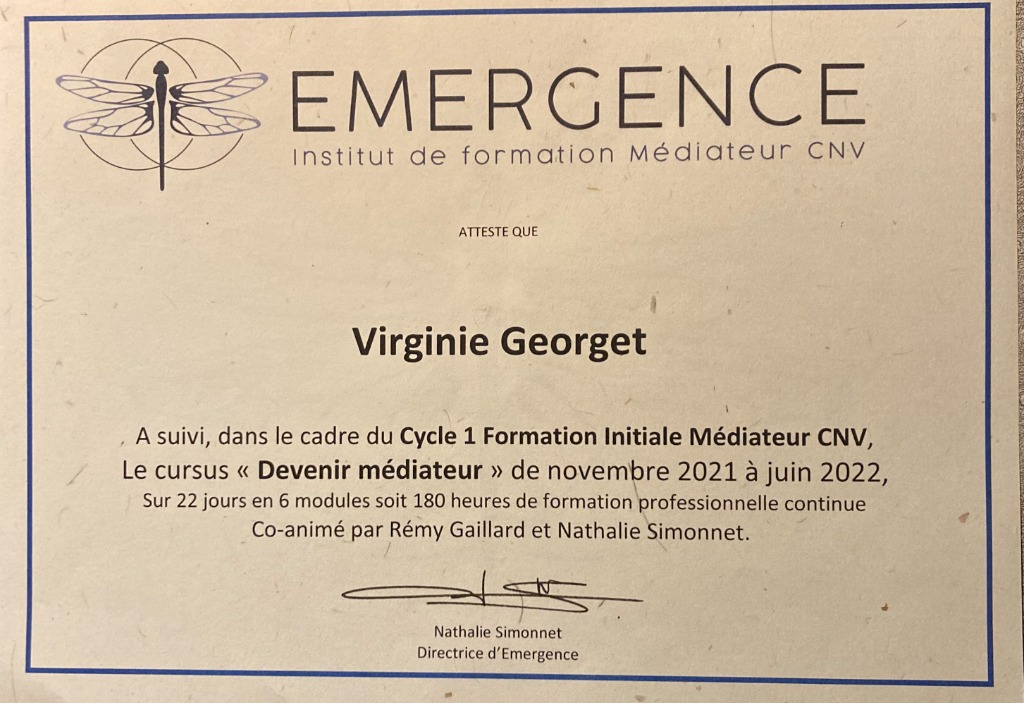 photo diplome Virginie Médiation (Georget)
