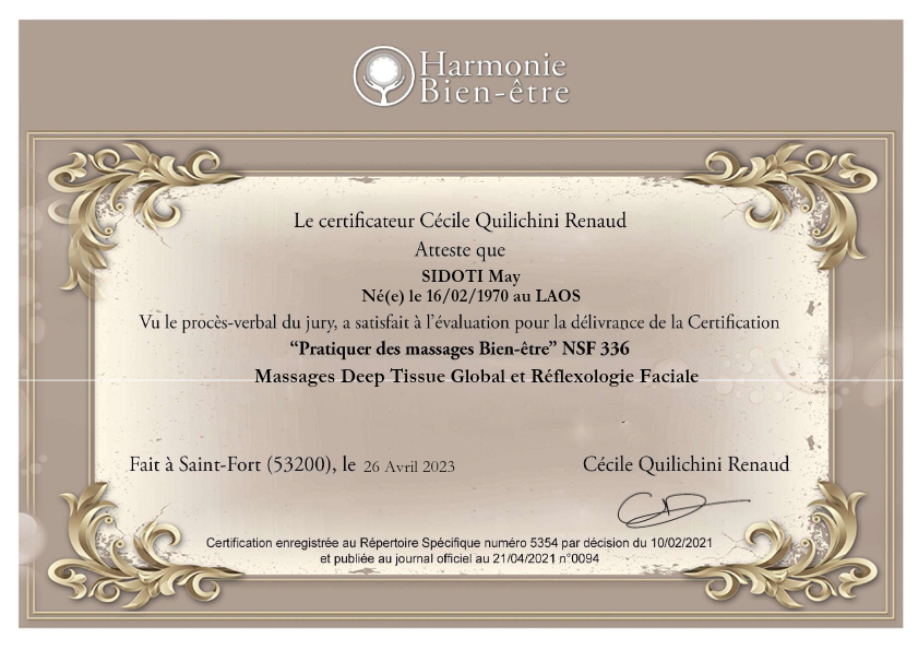 photo diplome A P.Zen Bien-être