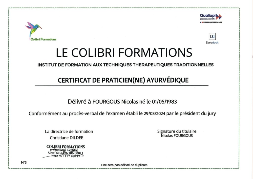 photo diplome Karma Ayurveda