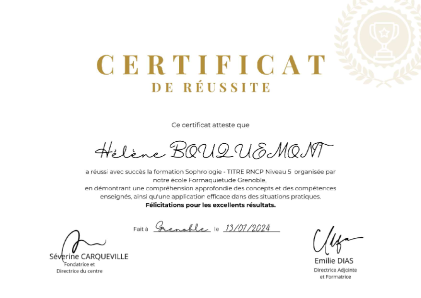 photo diplome Hélène BOUQUEMONT