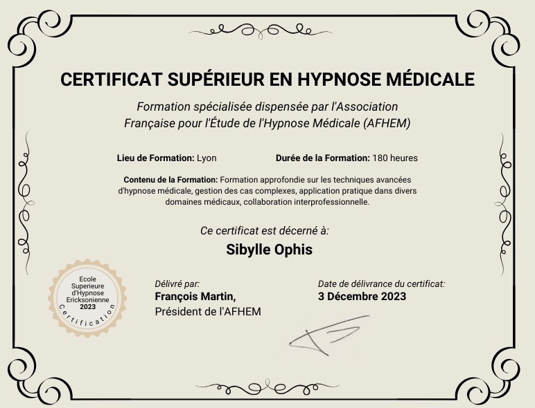 photo diplome Sibylle Ophis 