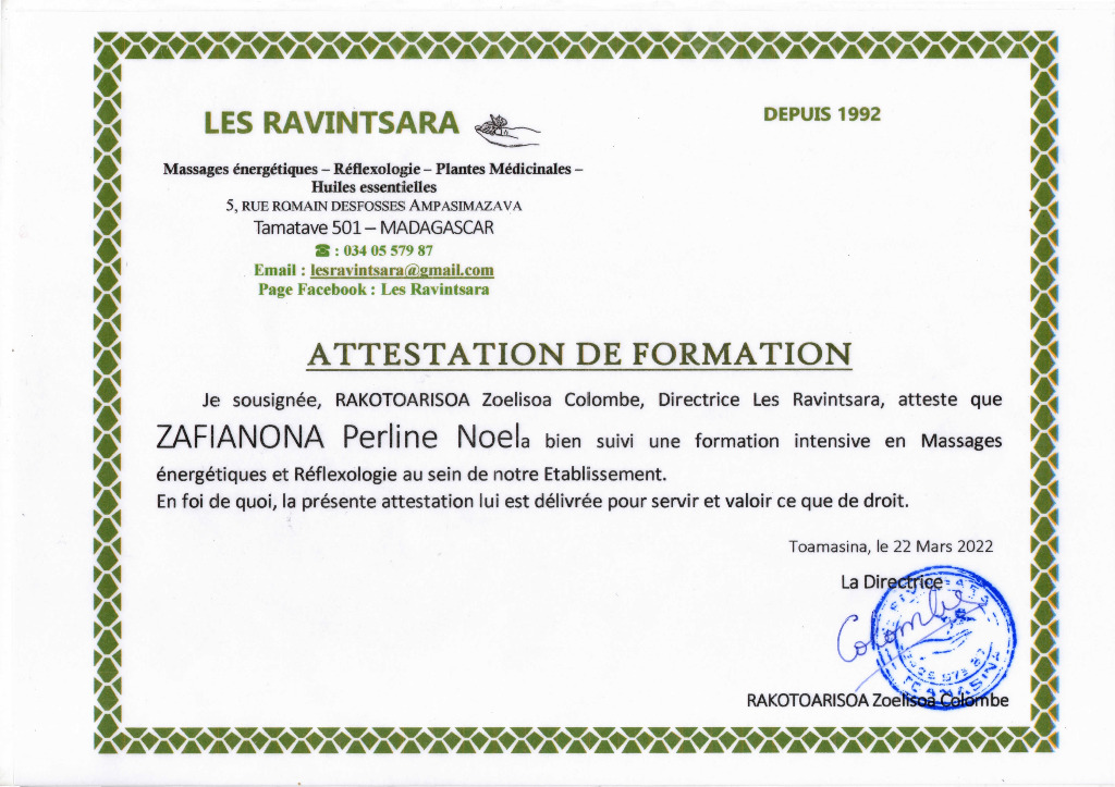 photo diplome Perle Bien-Être