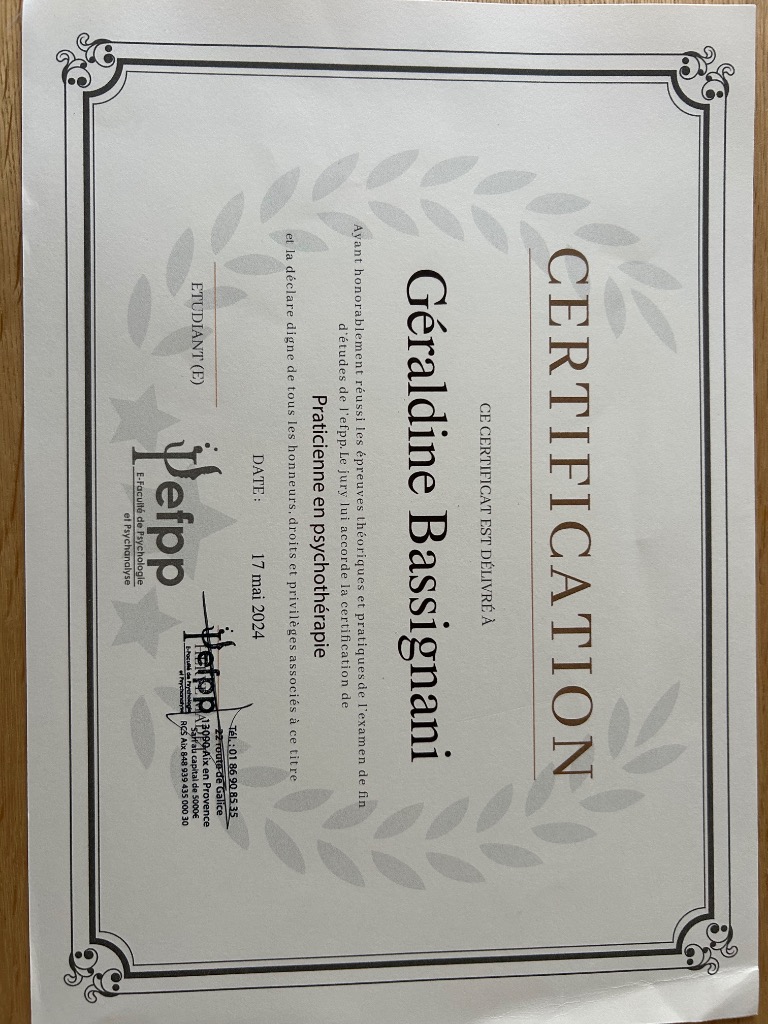 photo diplome Géraldine Bassignani