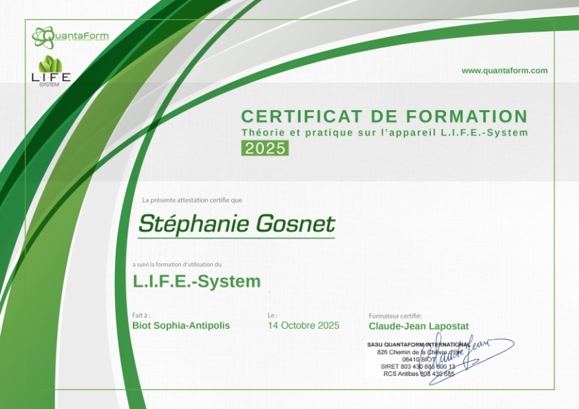 photo diplome Stéphanie Gosnet - Biorésonance & Feng Shui