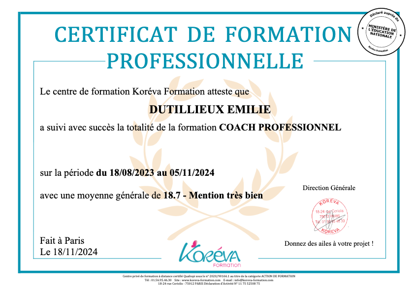 photo diplome EMILIE DUTILLIEUX