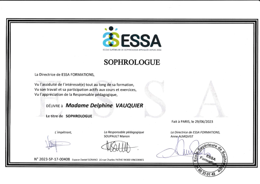 photo diplome Sophro Del Natura