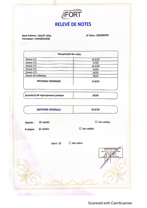 photo diplome Celya Sophrologie