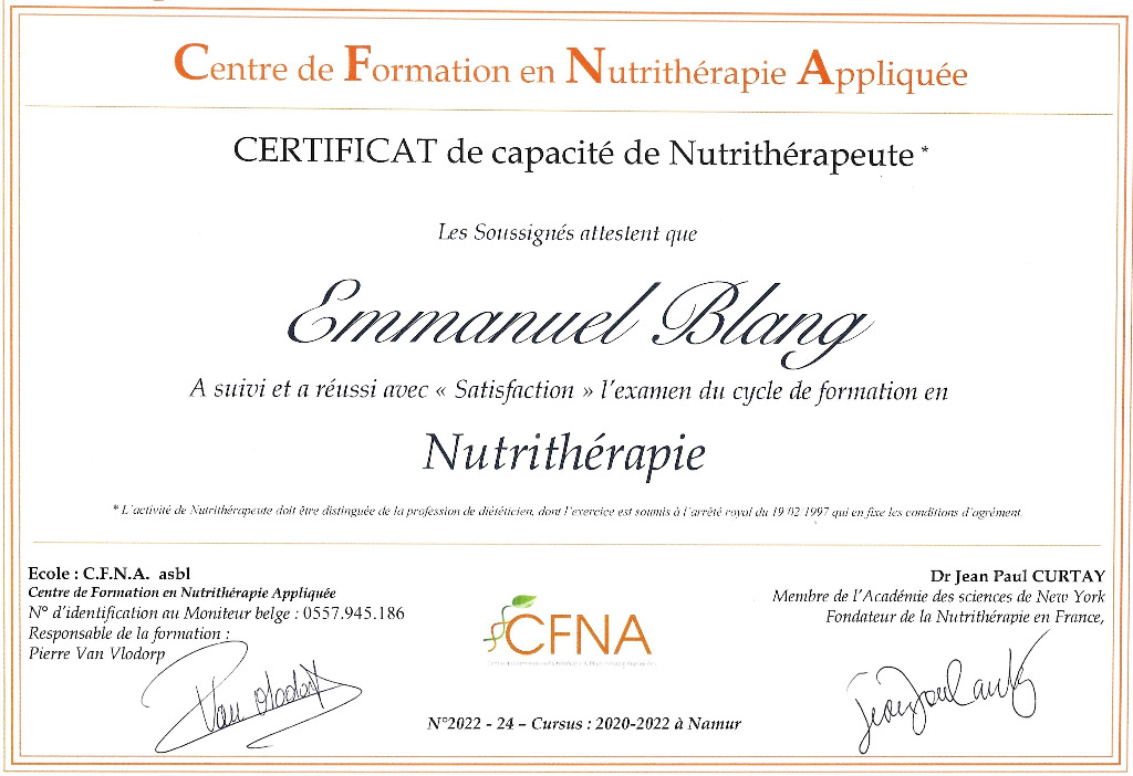 photo diplome Emmanuel Blang | Hypothyroïdie Bien-être