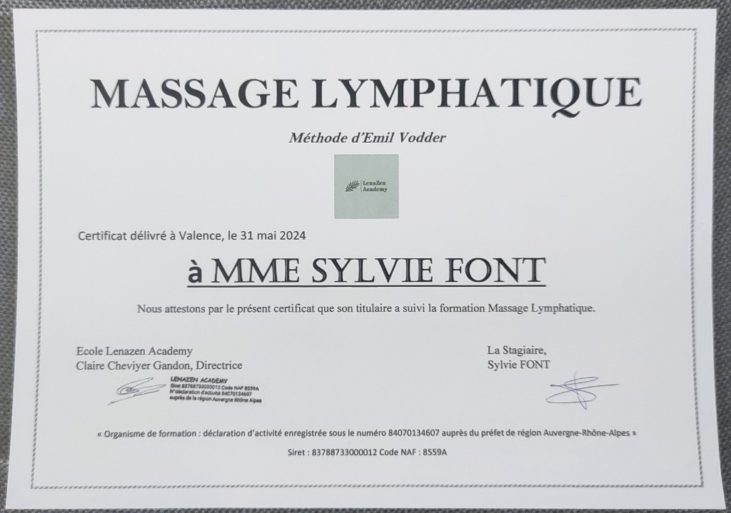 photo diplome Hanami Massage