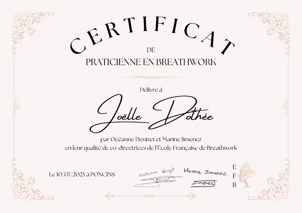 photo diplome Joelle Dothée - Hypnose et Ressources