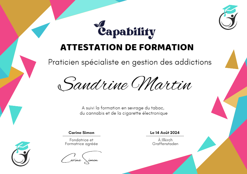 photo diplome OSAMES Sandrine MARTIN - laserothérapie STOP TABAC