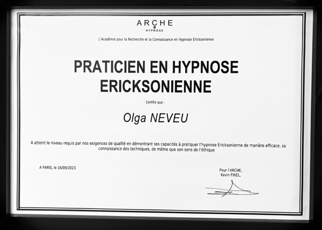 photo diplome Hypnose & vous