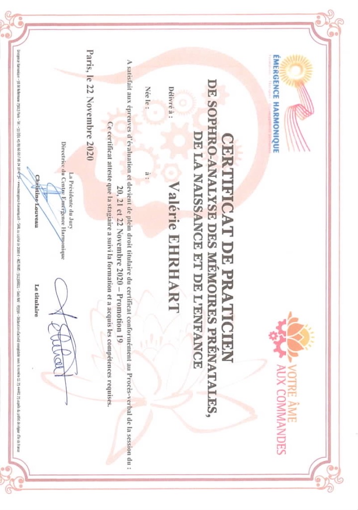 photo diplome Valérie Ehrhart