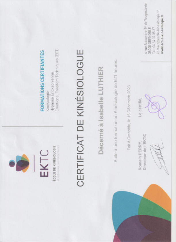 photo diplome L’éveil - Kinésiologue