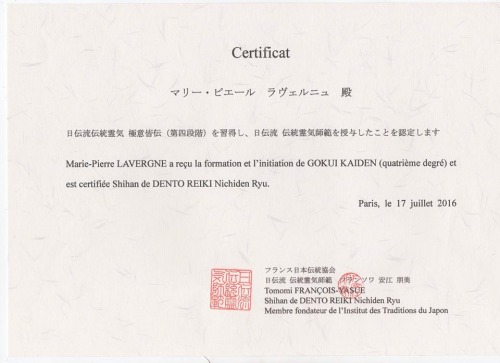 photo diplome Dento Reiki Bordeaux