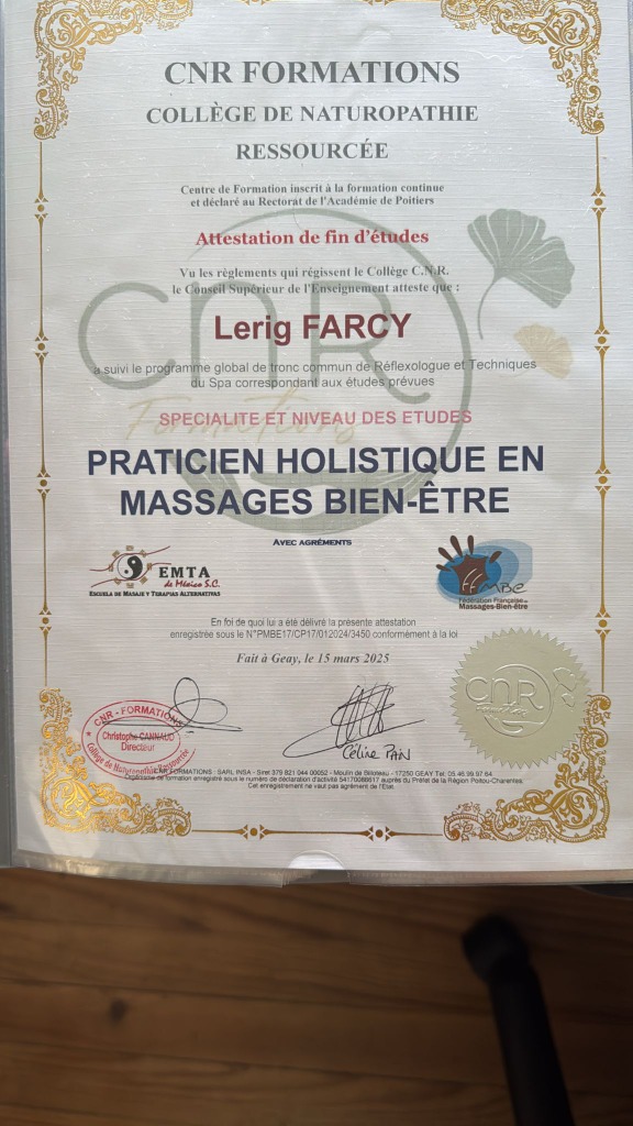 photo diplome Quiétude Rochelaise