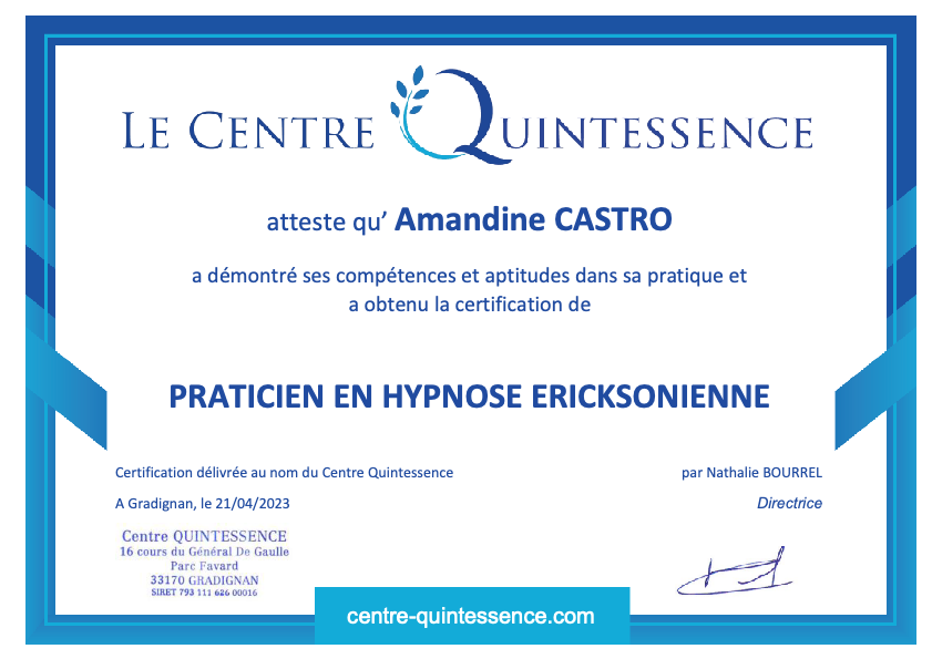 photo diplome Amandine Hypnose