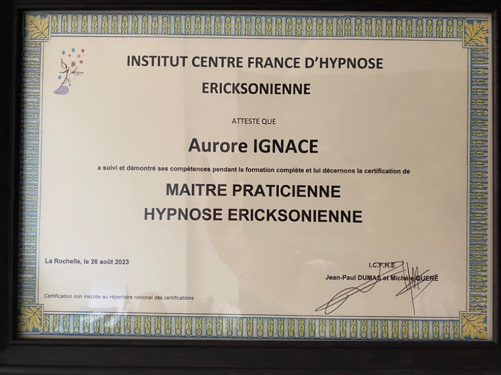 photo diplome SASU L’AURORE 