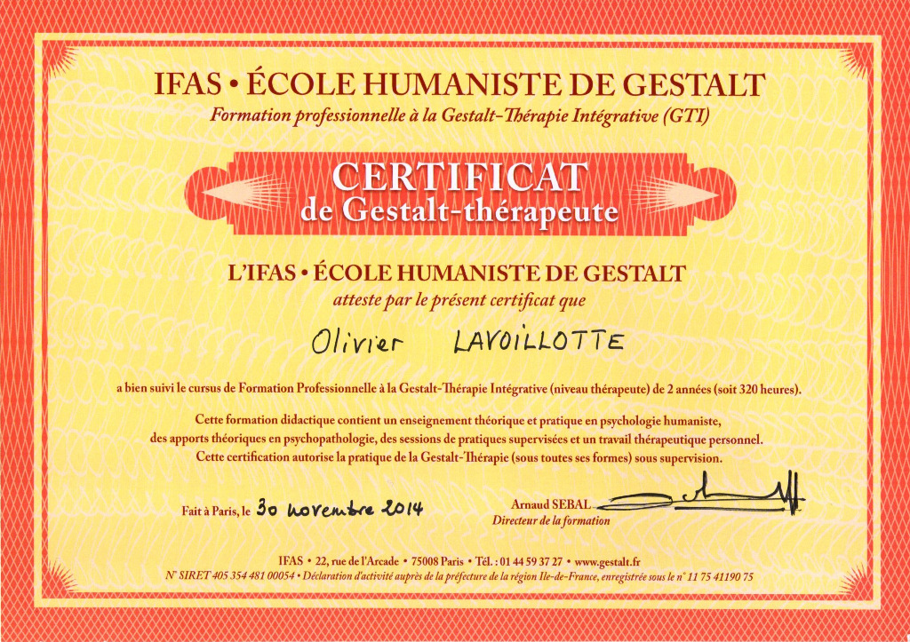 photo diplome Olivier LAVOILLOTTE GTHOL