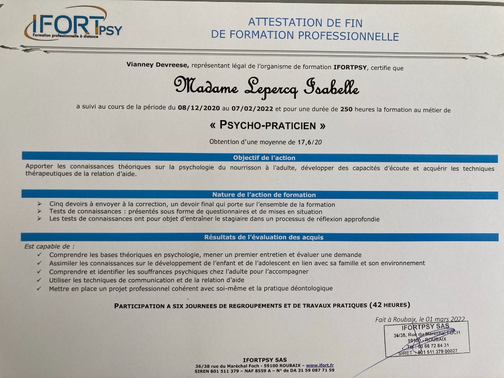 photo diplome Isabelle lepercq