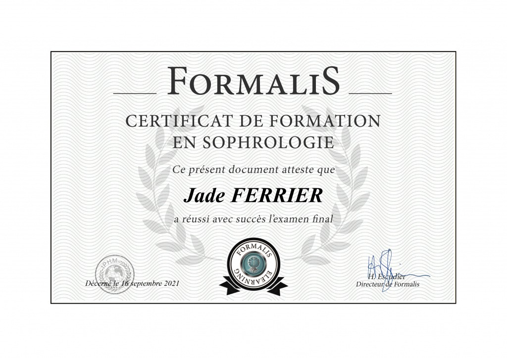 photo diplome L’Oasis Thérapeutique de la Nouvelle Lune