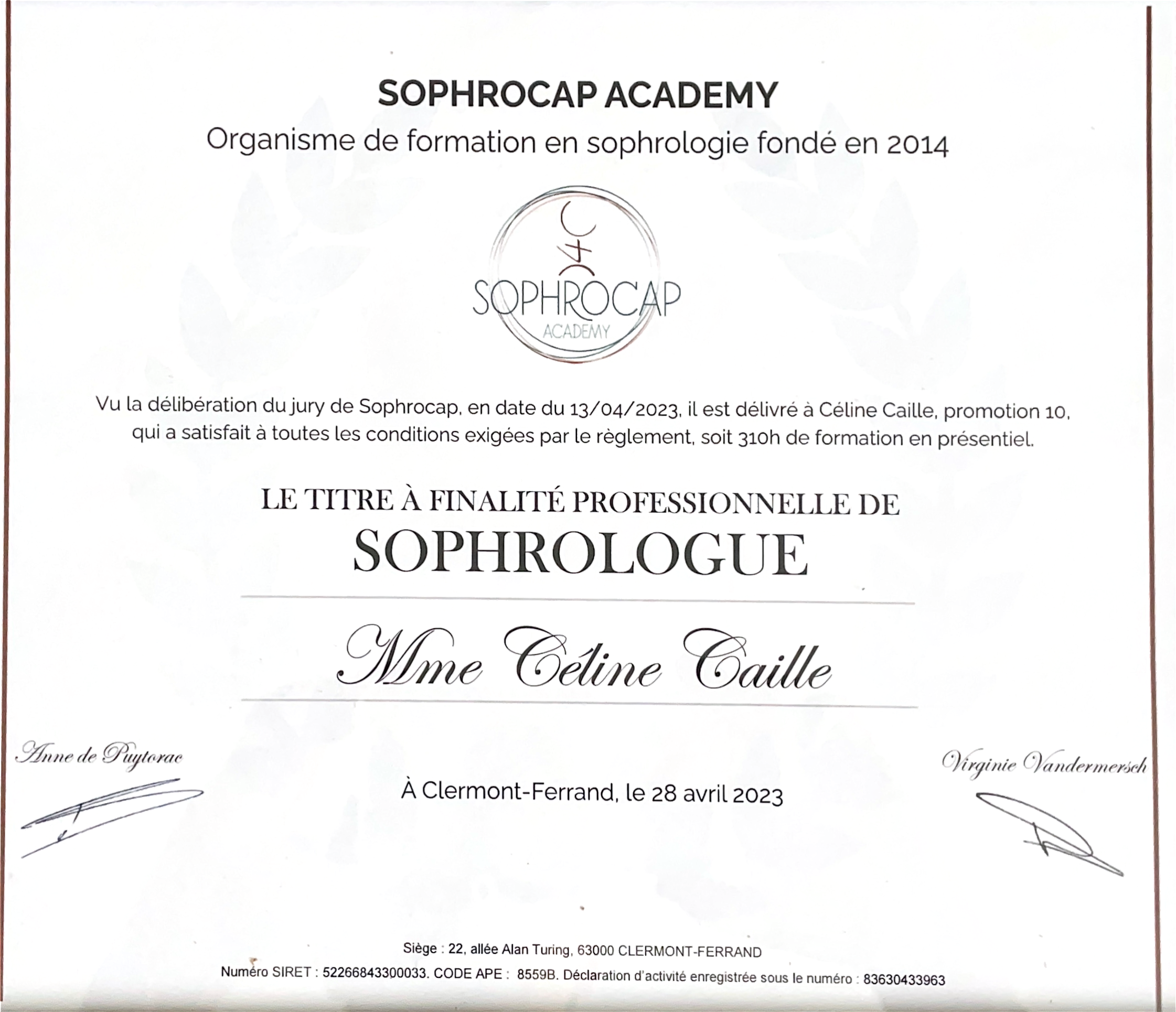 photo diplome Céline Caille