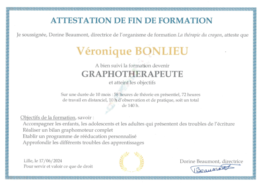 photo diplome Véronique Bonlieu