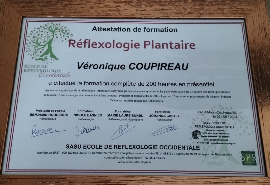 photo diplome Véronique Coupireau Réflexologie