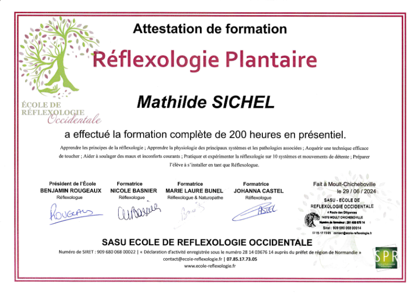 photo diplome Mathilde Réflexologie