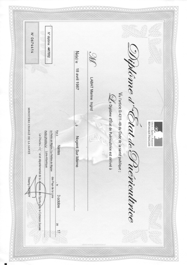 photo diplome Marine Lefebvre Périnatalité