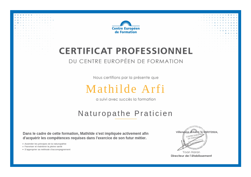 photo diplome Naturo’mat