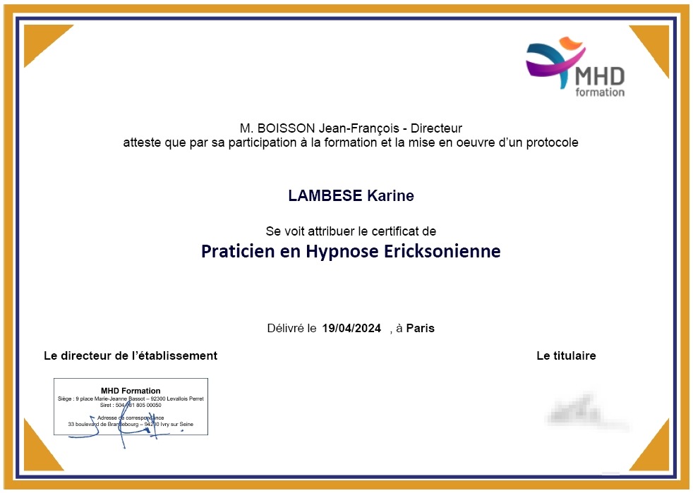 photo diplome Nahk Hypnose
