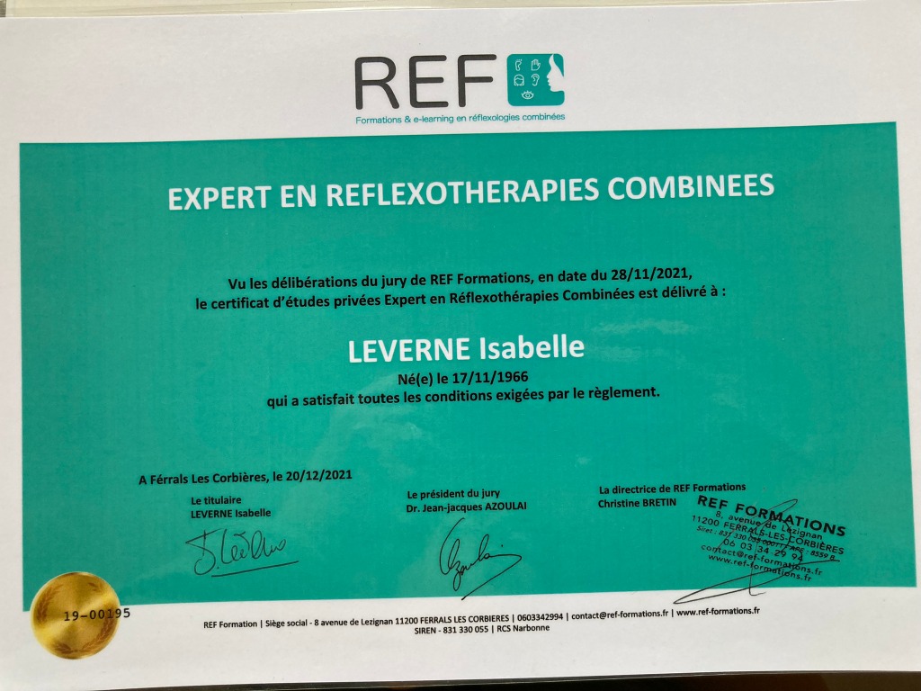 photo diplome LEVERNE Isabelle (E.I.) - Relaxologue